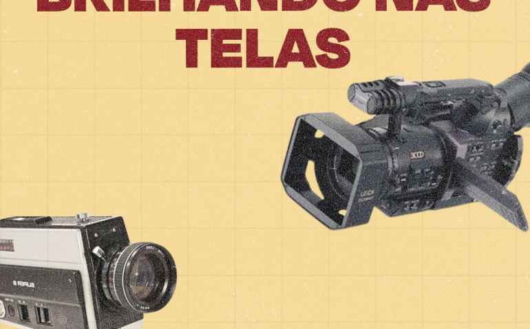 Imagen com duas câmeras retrô, fundo amarelo e com o título em vermelho